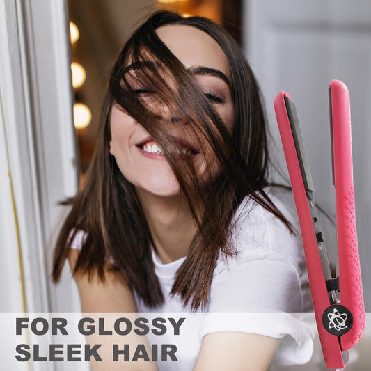 Evalectric Classic Styler Hair Straightener - 1.25" Ceramic Flat Iron with Floating Plates - Dual Voltage Hair Straightener - Negative Ion Technology - Travel Friendly - Pink