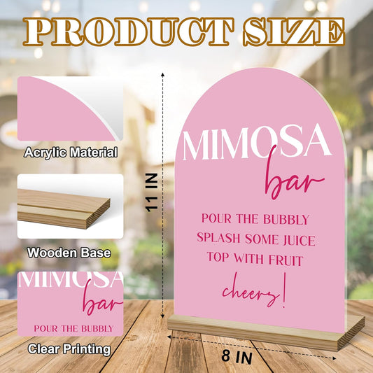 Mimosa Bar Sign For Table, Pink Minimalist Acrylic Mimosa Bar With Base Supplies For Baby Shower Bridal Shower, Decorations For Wedding Bachelorette Engagement Party, Welcome Sign Stand For Party -15