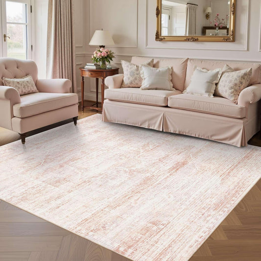 Latte&Fog 5x7 Washable Pink Rug for Girls Bedroom, Vintage Cute Soft Area Rugs for Nursery Room,Kids Room,Living Room,Dorm, Non Slip Low Pile Floral Carpets for Classroom,Playroom,Kitchen Dining Room