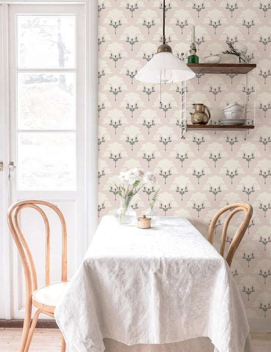 EeeComing Dainty Floral Peel and Stick Wallpaper Boho Pink Contact Paper 17.3inx78.7in Vintage Wall Paper Removable Self Adhesive Wallpaper Bedroom Cabinet Bathroom Waterproof Decor Vinyl Roll