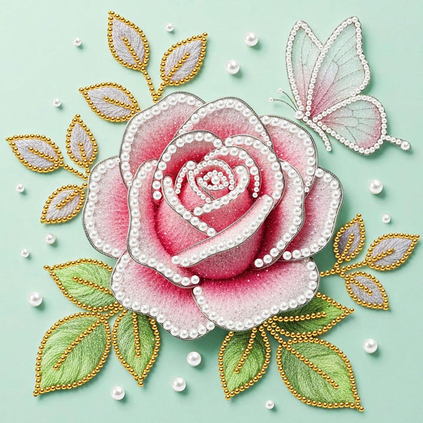 FRANDEK Pink Roses DIY Pearl Painting Kit, Framed 3D Textured Handmade 10x10in, Sparkling Gem Art Decor for Living Room, Study, Relaxing Creative Project, Gift for Friends & Beginners