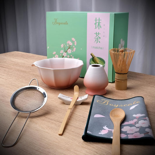 Joyscale Matcha Whisk Set Pink, Matcha Set Whisk And Bowl, 8 Pcs Matcha Kit Set(Lotus Design), 11 OZ, Japanese Matcha Tea Set, Matcha Making Kit Gifts for Tea Lovers(Gradient Pink)