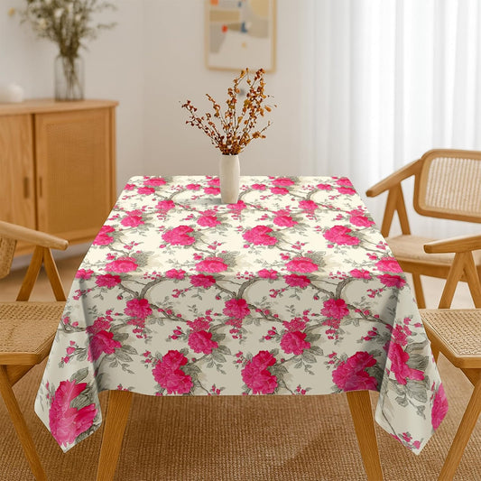 HOMETITUTE Rectangular Tablecloth Vintage Pink Floral Rose Pattern Brown Stems for Indoor Outdoor Dining Kitchen Home Decor & Parties Table Linen 60x83 Inch Table Cover