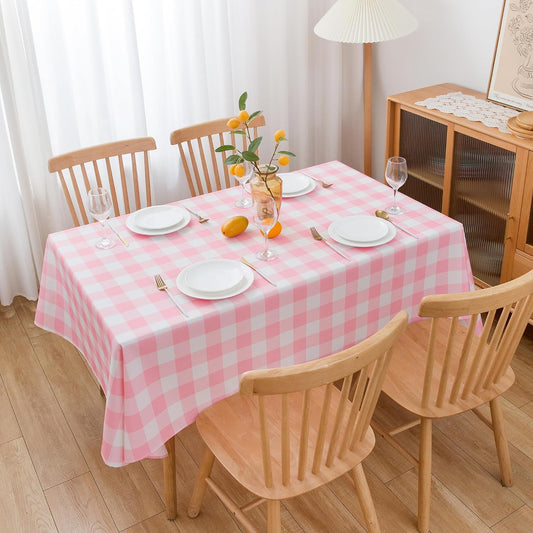 Pink Gingham Tablecloth Rectangle Table 60" X 120" - Oblong Polyester Pink and White Checkered Plaid Table Cover Reusable Water Resistant for Spring Valentine Summer Holiday Picnic Dinner Décor