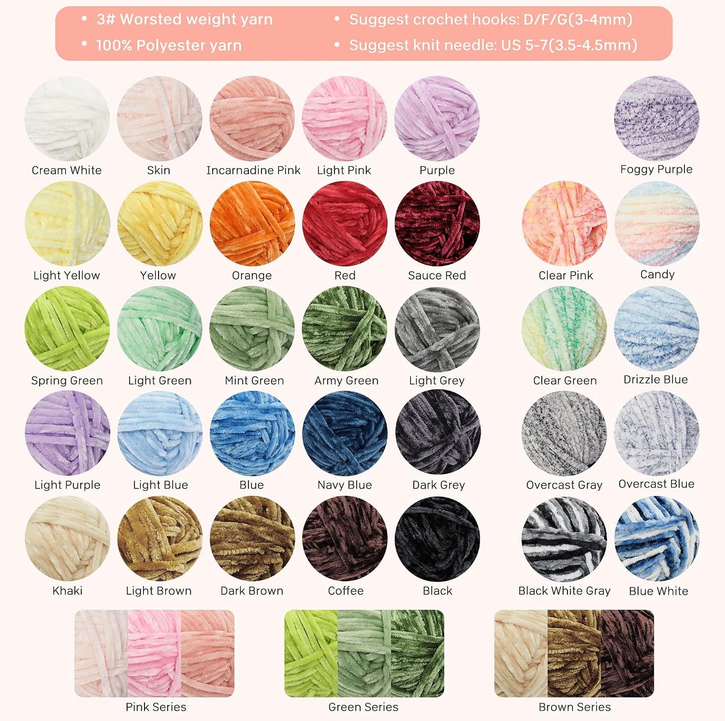 NICEEC 3 Skeins Soft Chenille Yarn Blanket Yarn for Knitting Fancy Yarn for Crochet Weaving DIY Craft Total Length 3×85m (3×93yds, 3×50g)_Light Pink