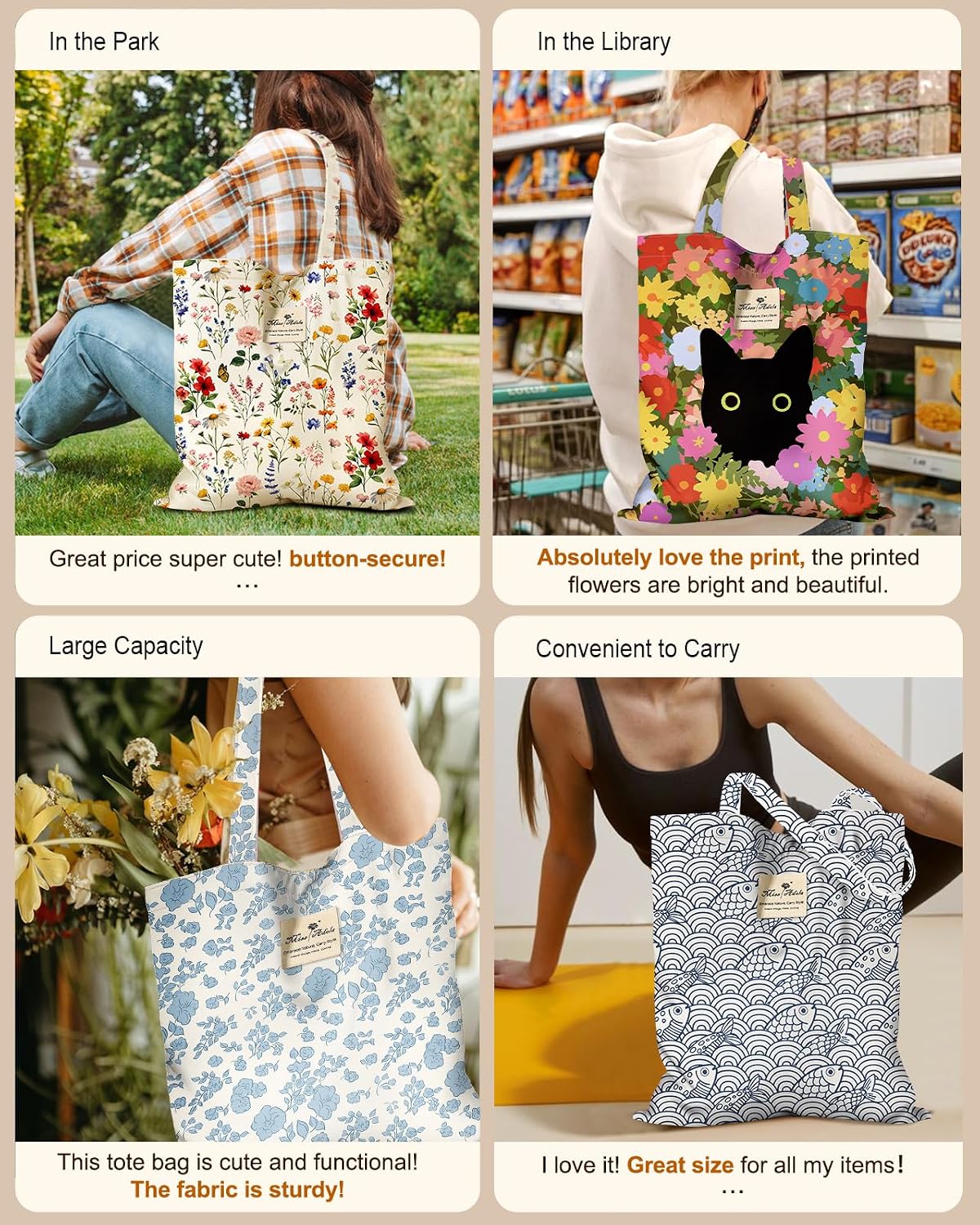 Miss Adola Cloth Tote Bag for Women - Reusable Tote with Pocket & Buckle Cute Retro Design Ladies Cotton Printed Shoulder Bag