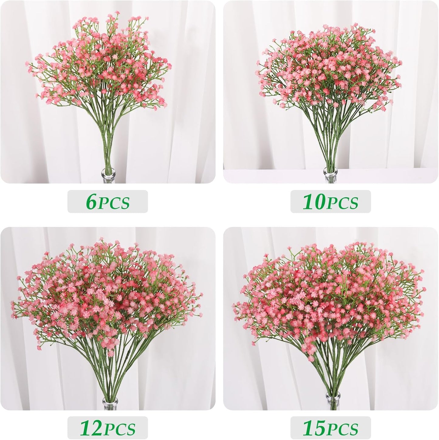 Baby Breath Flowers Artificial Bulk,6 Pcs Gypsophila Faux Pink Flowers Fake Baby Breath Real Touch Flower Bouquets for Bride Wedding Decorations Party Floral Arrangements DIY (Pink)
