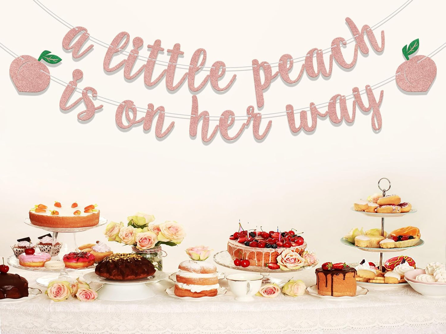A Little Peach Is on Her Way Banner, Peach Girl Baby Shower Party Decorations, Peach Themed Kids' First Birthday Party Supplies Rose Gold Glitter