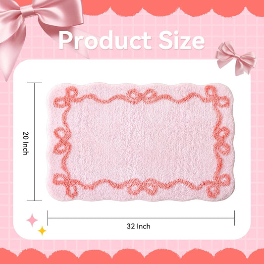 TRUEDAYS Pink Bow Bathroom Rugs - Cute Bow Bath Mat Small Non Slip Bath Mat, Super Soft & Absorbent Bath Rugs for Bathroom Decor, Tub, Vanity Floor