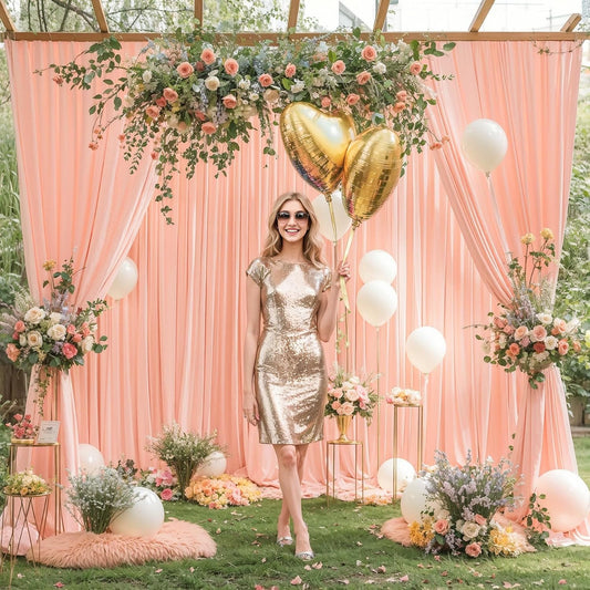 4 Panels Peach Backdrop Curtain for Parties Baby Shower Wrinkle Free Peach Photo Curtains Backdrop Drapes Fabric Decoration for Wedding Birthday Party 20ft(W) x 10ft(H)