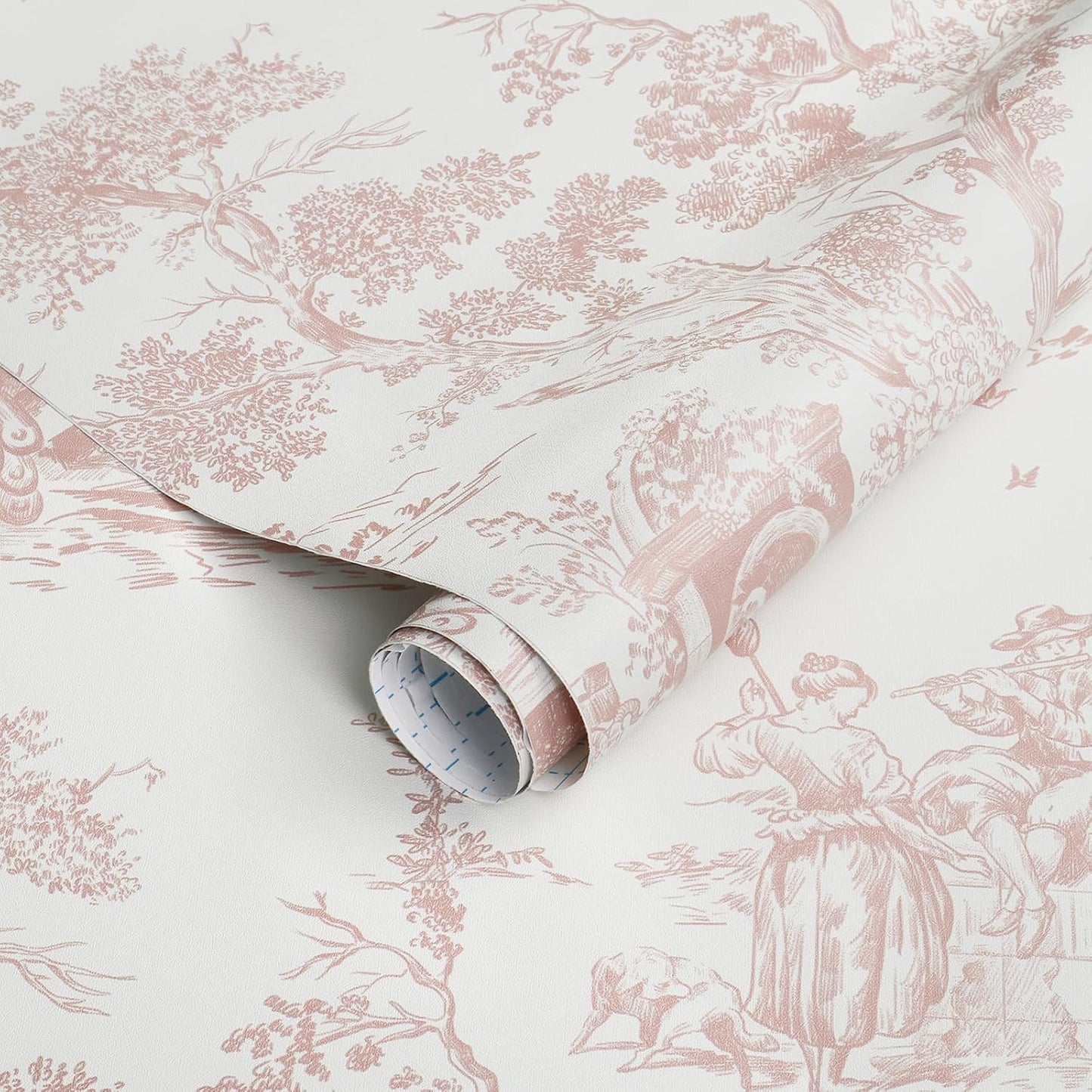 CiCiwind Peel and Stick Wallpaper Vintage Wallpaper White and Pink Wallpaper Removable Self-Adhesive Wallpaper for Bedroom Bathroom Toile Contact Paper for Walls Covering 16In×78.7In