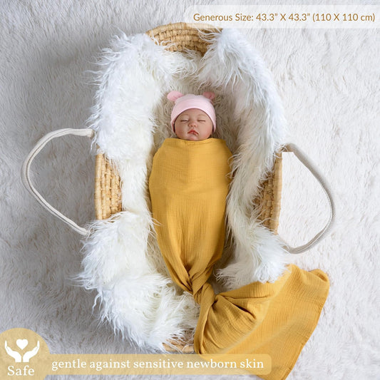 Meracorallo Muslin Swaddle Blanket, 100% Cotton Receiving Blanket Soft and Breathable Swaddle Wrap for Baby Boys and Girls, Yellow