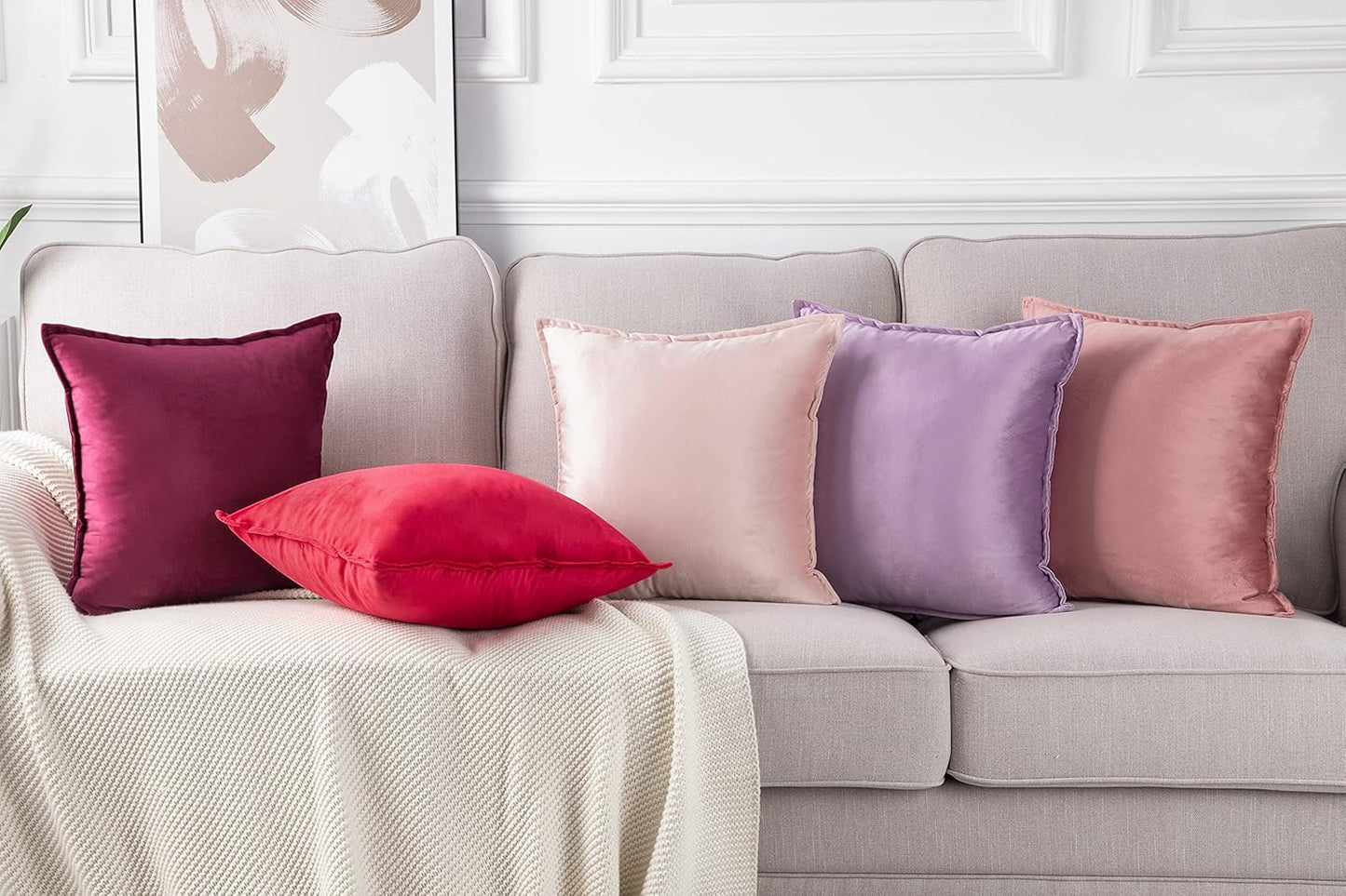 MADIZZ Set of 2 Super Soft Velvet Decorative Throw Pillow Covers 18x18 inch Light Pink Square with Fringe Luxury Style Cushion Case Pillow Shell for Sofa Bedroom
