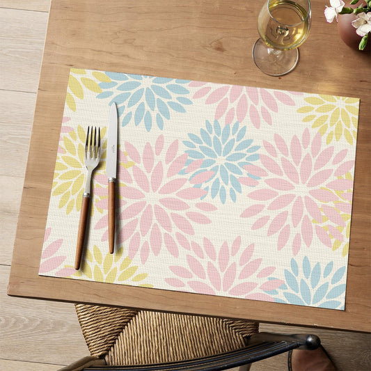 Artoid Mode Floral Vinyl Plastic Placemats Set of 4, 12x18 Inch Washable Non-Slip PVC Place Mats for Party Kitchen Dining Decor, Pink