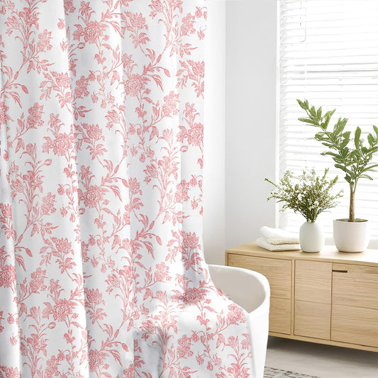 Seorsok Pink Shower Curtain,Sage Cotton Floral Cottagecore,Elegant Floral Fabric Shower Curtain Machine Washable Waterproof Bathroom Decor 72'Wx72'L inches