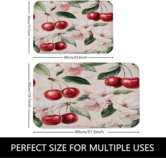 Cherries Blossom Floral Quick Dry Bath Mat, Elegant Peach Flowers Decorative Non Slip Shower Mat, Spring Memory Foam Washable Bath Rugs for Bathroom Toilet Restroom Decorative 20x32 Inch