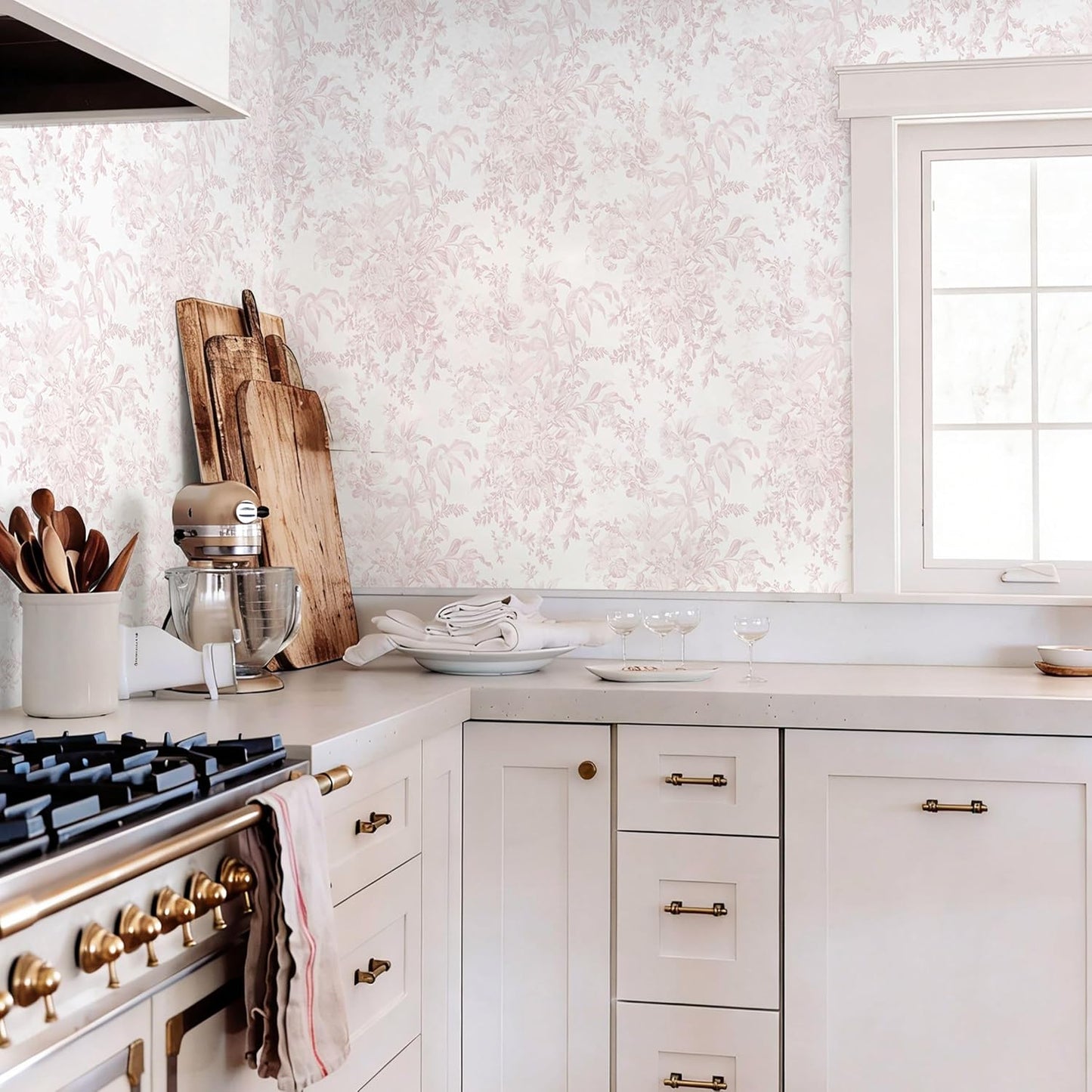 Heroad Pink Peel and Stick Wallpaper Toile Floral Contact Paper Boho Leaf Removable Wall Paper Self Adhesive Stick On Wallpaper for Girls Bedroom Bathroom Renter Friendly Vinyl Roll 17.3''X78.7''