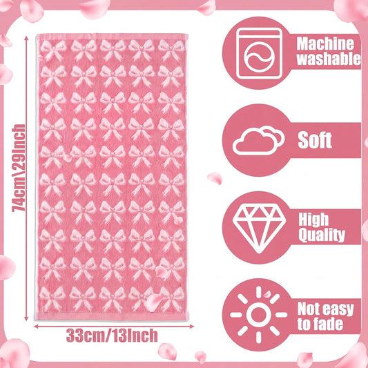 Mindsoft 2 Pcs Pink Bow Hand Towels 100% Cotton 13 x 29 Inch Soft Decorative Bathroom Towels Absorbent for Gym Spa Guest Room