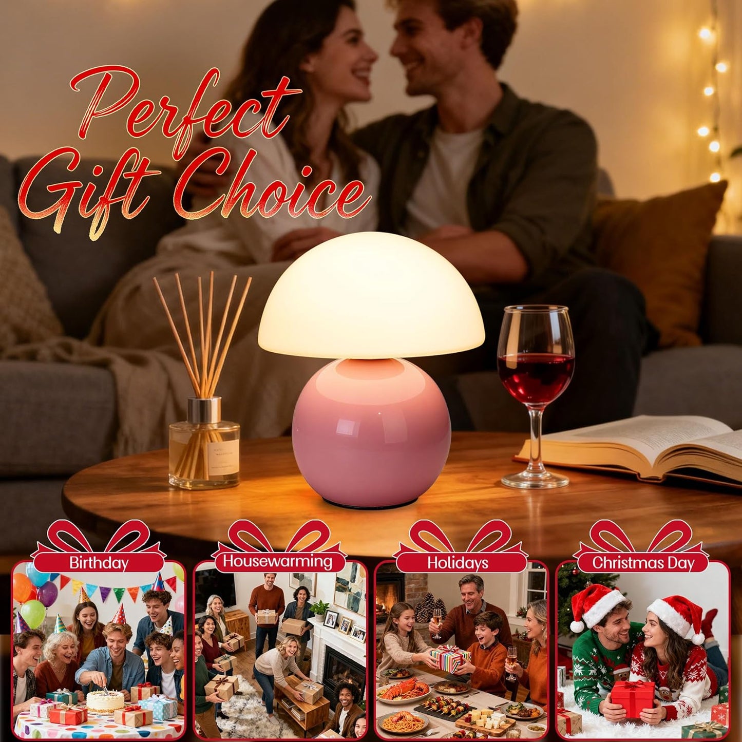 Cute Small Mushroom Lamp Decor,USB-Plug in Bedside Table Lamps with 3-Temperature LED Bulb Dimmable,Modern Aesthetic Home Decor for Livingroom/Bedroom/Dorm/Nursery (Pink with Plug)