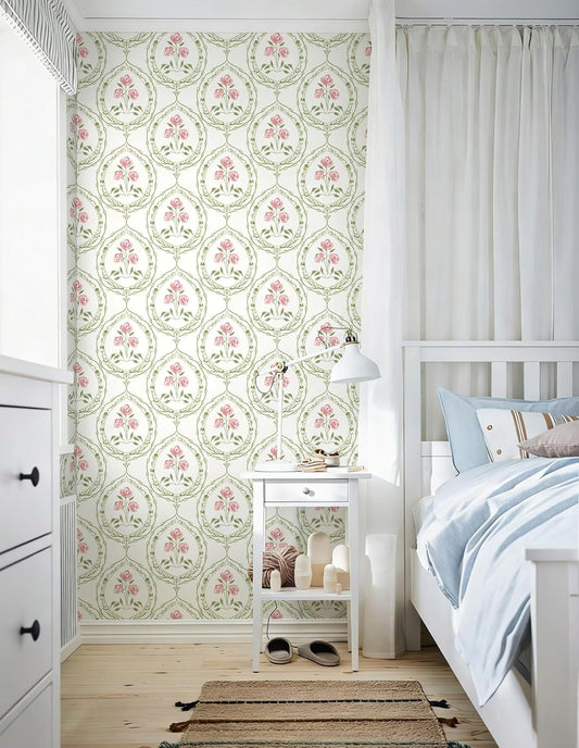 EchoSphere Floral Peel and Stick Wallpaper 16.9 in x118 in Green Pink Self Adhesive Watercolor Floral Wallpaper Boho Botanical Contact Paper DIY Removable Wall Paper for Bedroom Cabinets Drawers Decor