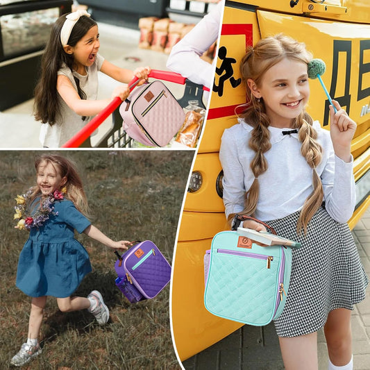 Lunch Box for Women Men Kids Girls Teen Adults,Insulated Lunch Bag with Bottle Holder,Small Lunch Box Cooler Lightweight Reusable LunchBox for Work Office School Travel Picnic-Light Pink
