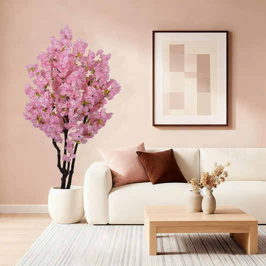 5.9ft Tall Cherry Blossom Artificial Tree, Handmade Light Pink Cherry Tree,Fake Flower Faux Silk Leaves Plant,Artificial Plants for Home Office Indoor Outdoor Party Wedding Christmas Decor