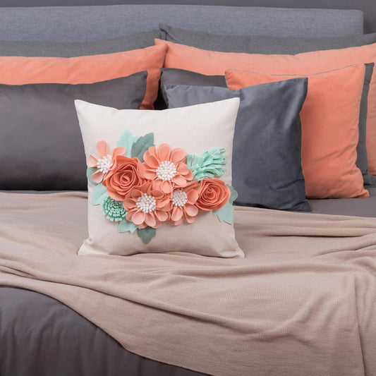 JWH 3D Flower Throw Pillow Cover Aesthetic Decorative Floral Accent Pillow Colorful Cushion for Bed Living Room Couch Office Decor 18x18 Inch Beige Green Pink