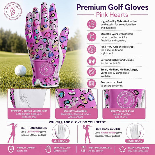 Ladies Golf Glove - Long-Lasting Premium Cabretta Leather Palm with Lightweight Breathable Lycra Back, Womens Golf Glove