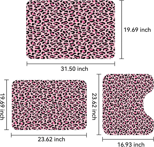 Bath Mats for Bathroom Set, Pink Leopard Print Bathroom Mat Set, Cute Girly Modern Rug, Non-Slip Shower Mat, Absorbent Quick-Dry Cheetah Print Restroom Decor, Washable Bathroom Floor Mats