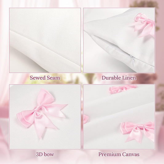 Breling Pink 2 Pack 18 x 18 Inch Hand-Sewn Bows Pillow Covers Set Valentines Day Cute Canvas Preppy Double-Layered Bowknot Pillow Case for Sofa Car Bedroom Living Room Dorm Home Aesthetic Decor