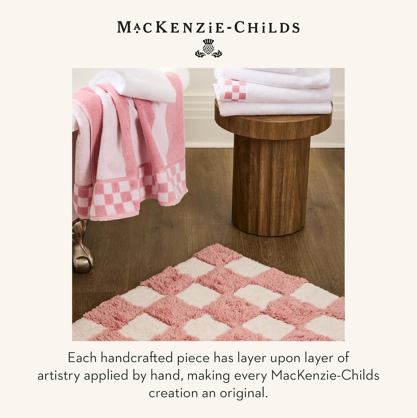 MACKENZIE-CHILDS Cotton Bath Towel, Washable Bath Towel for Bathroom Decor, 28" x 55", Pink-and-White Rosy Check