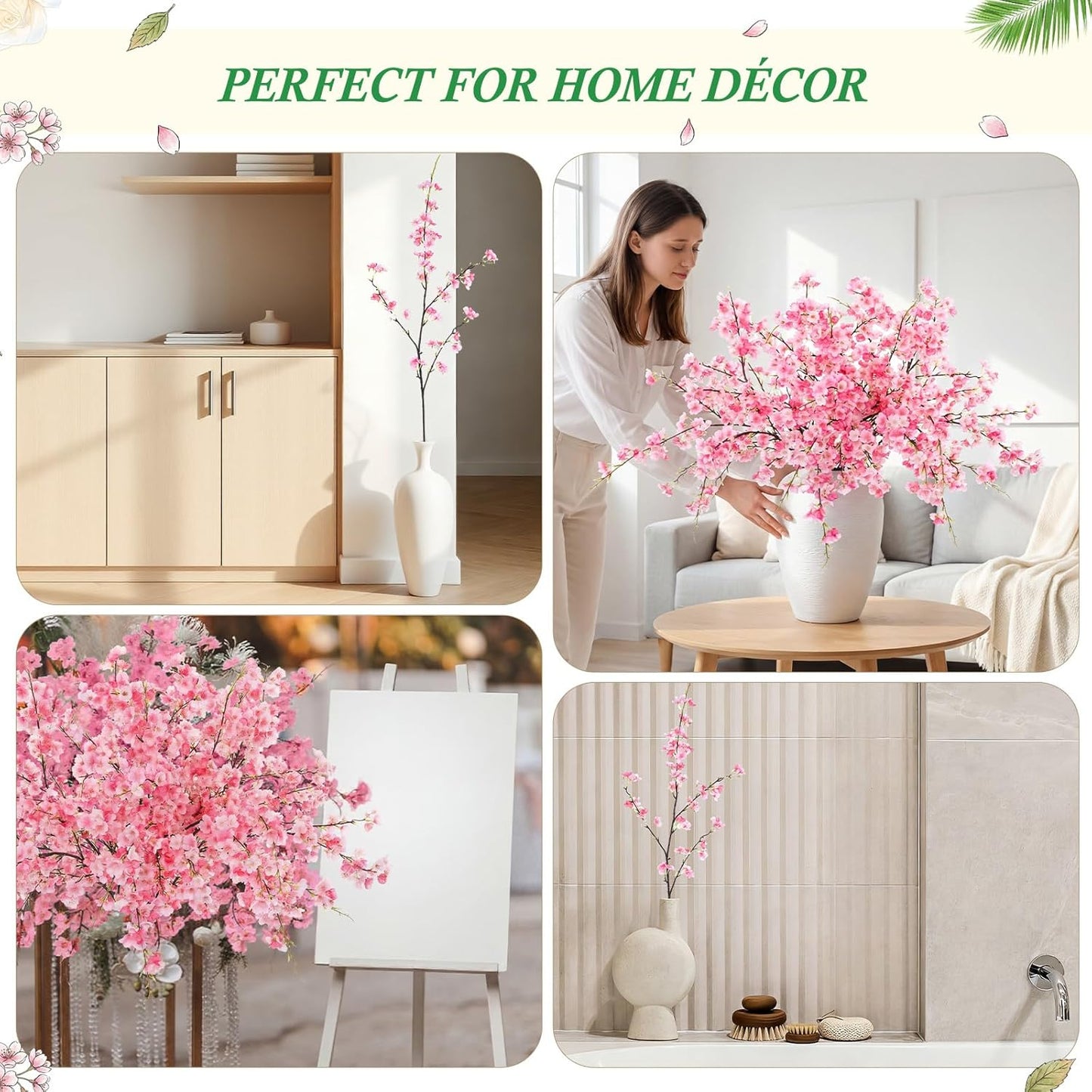 Giegxin 18 Pcs Artificial Cherry Blossom, 41" Faux Cherry Branches Spring Decor Indoor Silk Fake Flowers Long Stems for Tall Vase Table Home Wedding Business Spaces Decor (Pink)