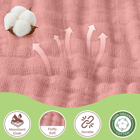 100% Organic Cotton Muslin Baby Hooded Towels 32x32 Inch – 2 Pack Soft & Absorbent Baby Towels for Newborn for Boys & Girls, Premium Hooded Towels, Ultra-Gentle Baby Essentials in Rose/Peach