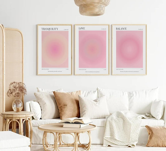 3pcs Pink Aura Collection Gradient Canvas wall art Positive Minimalist Fluppy Art Picture Wall Decor Trendy Aesthetic Poster Print Artwork for Bedroom, Living Room, girls room Home Decoration【UNFRAMED】
