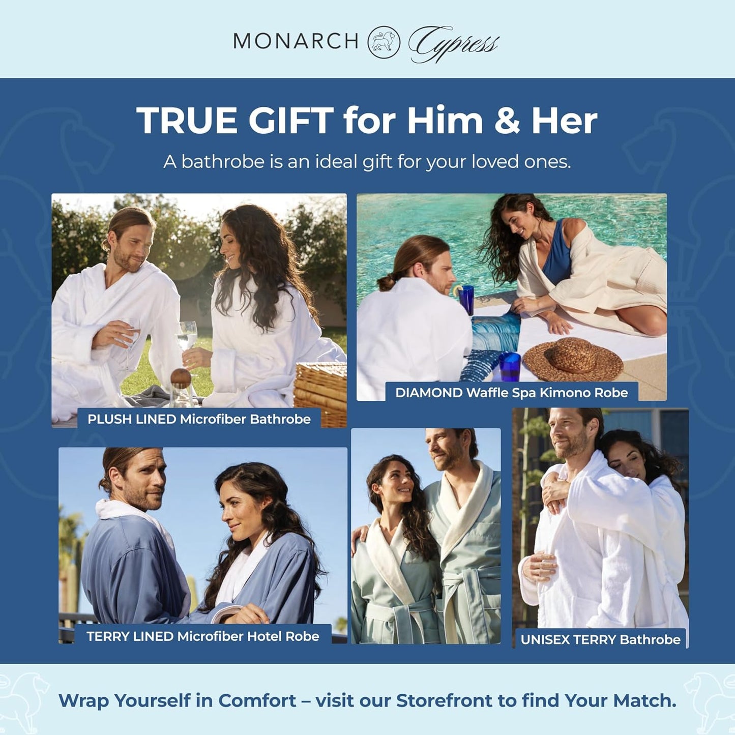 MONARCH Unisex Square Waffle Spa Kimono Robe – Soft Lightweight Fabric & Generously Sized Hotel & Spa Robe with Pockets