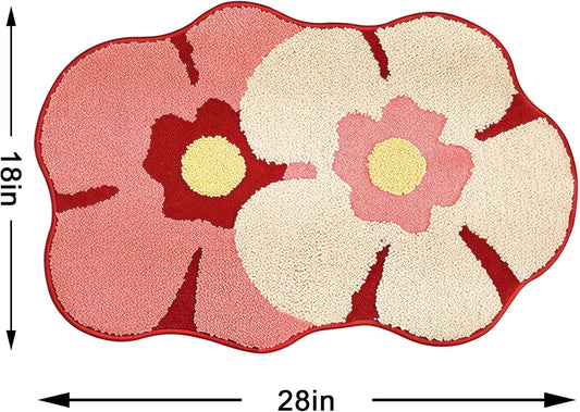 Larponder Flower Bath Mat,Funny Bathroom Rug,Non Slip Washable Rugs,Fluffy Soft Absorbent Applicable for Bathroom Floor Bathtub Summer Spring Home Decor Sink 18" x 28"