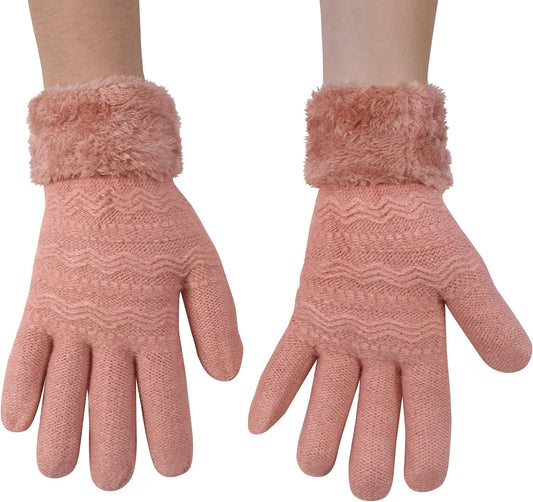 Peach Couture Classic Cable Knit Plush Fleece Lined Double Layer Winter Gloves