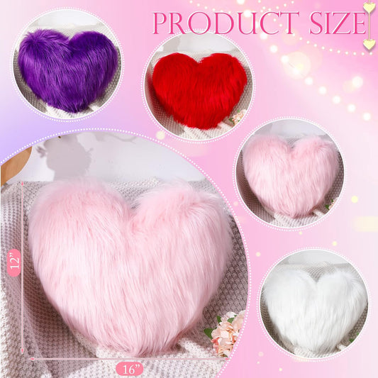 Maitys 2 Pcs Heart Shaped Pillows 12 x 16 Inch Faux Fur Throw Fluffy Cute Soft Throw Pillows Decorative with Insert for Anniversary Bedroom Living Room Sofa Couch (Pink)