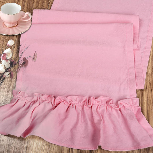 yuboo Pink Farmhouse Ruffle Table Runner, Shabby Pastel Table Runner for Baby Shower Kitchen Party Wedding, Coquette Spring Table Runners 12x54 Inches Rustic Table Decor