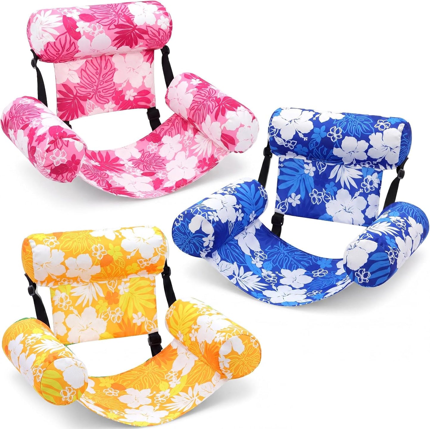 3 Pack Inflatable Pool Floats Chairs Adult Floating Lounge Chair Adjustable Hammock Water Floating Chair Swimming Tropical Plants Pattern for Party Summer Water Beach Lake Fun
