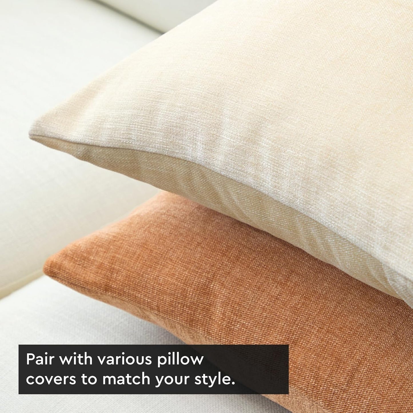 Encasa XO Thick Chenille Throw Pillow Covers Set of 2 | Peach - (18"x18") (45x45 cm) | Decorative Accent Square Throw Pillow Cases for Couch, Home Decor, Sofa