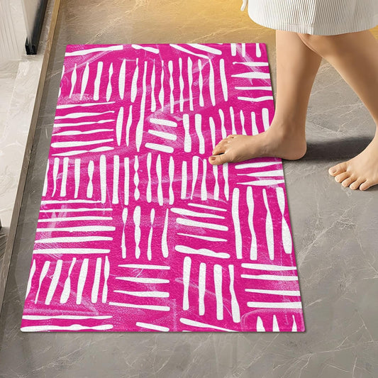 Abstract Pink Stripe Absorbent Bathroom Rug, 24''x16'' Extra Soft Thick Plush Bath Mat, Non-Slip Shaggy Bath Rug for Tub, Shower and Bath, Machine Washable