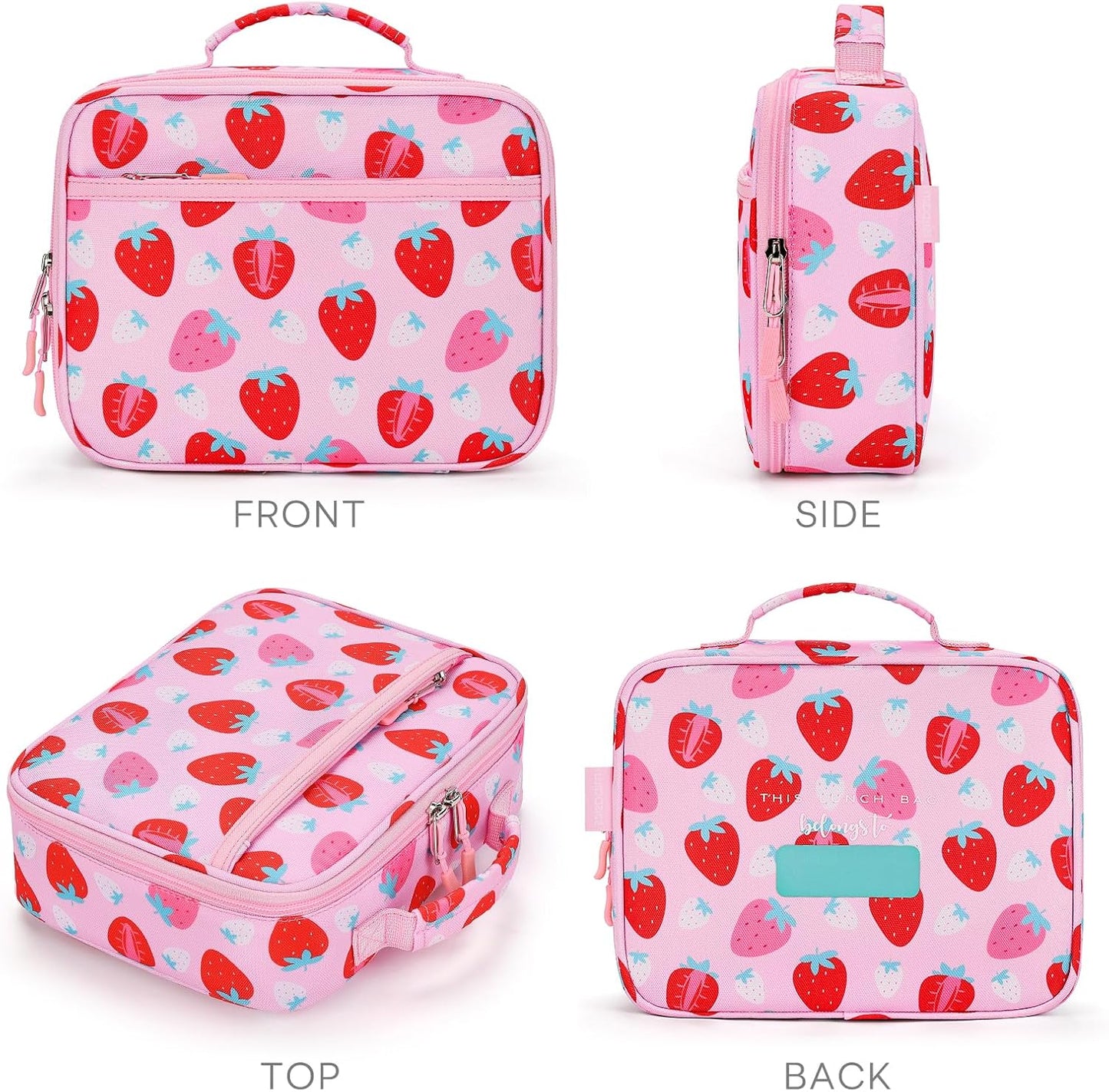 mibasies Kids Lunch Box for Girls, Insulated and Reusable Lunch Bag for School Preschool Kindergarten, Assorted Strawberry - Pink