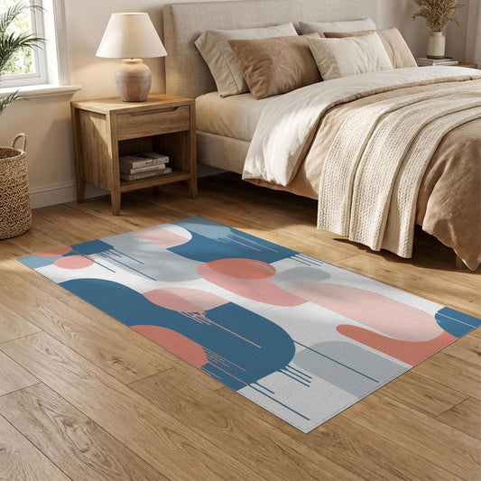 5'x7' Washable Flatwoven Rug, Blush Pink Abstract Abstract Stain Resistant Area Rug for Guest Room, Lounge, Apartment, Non-Slip Low Profile Floor Covering | Ref:2092535