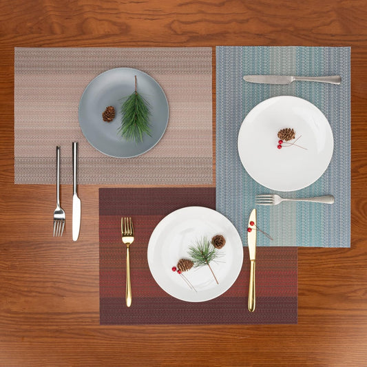 Winknowl Placemats Set of 8, Washable Vinyl Woven Placemats, Heat Resistant & Wipeable Table Mats for Kitchen Dining Table (Pink Gold)