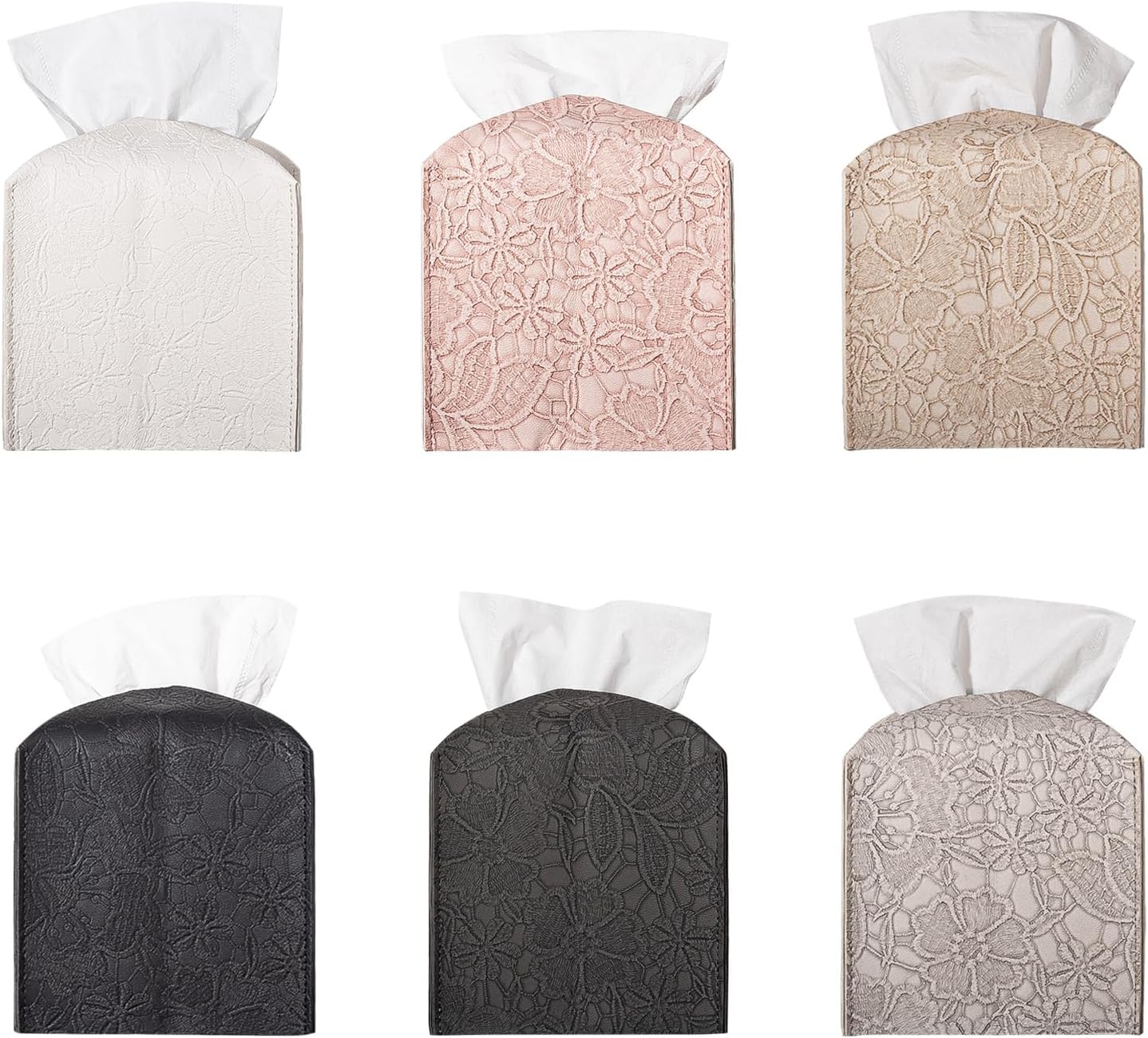 Tissue Box Cover PU Leather Square Tissue Holder Facial Paper Organizer Dispenser for Bathroom Vanity Countertop, Dresser, Tabletop, Office, Car, Pink