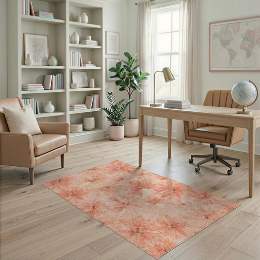 4'x6' Washable Bohemian Floral Area Rug, Peach Flatwoven Floor Mat Non-Slip Chair-Friendly Carpet for Home Office, Gaming Room, Under Desk | Ref:2167881