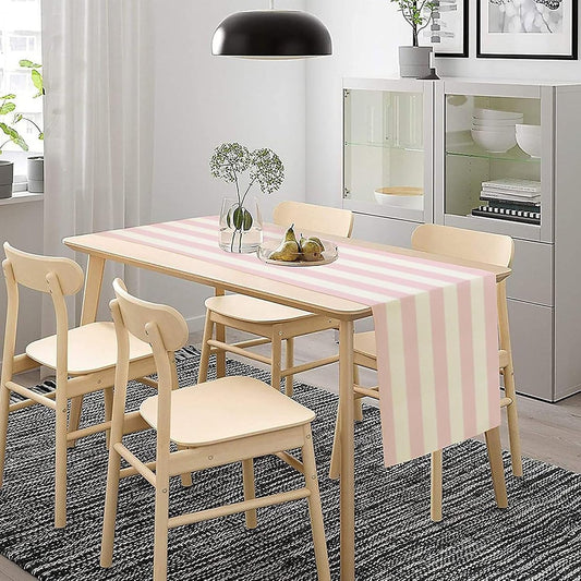 Pink Striped Table Runner, Modern Farmhouse Pink White Striped Table Runner for Party Dining Room Home Kitchen Cafe 13x36in