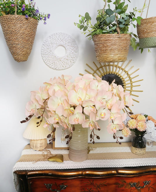 41.34" Orchid Artificial Flowers 6PCS Velvet Silk Faux Orchids Long Stem Artificial Flowers for Tall Vase for Home Wedding Party Decoration(Peach)