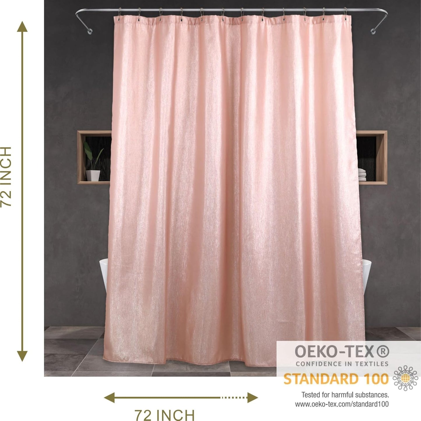 Blush Pink Glitter Shower Curtain: Luxury Elegant Pretty Metallic Shimmery Fabric Curtains for Coquette Girls Bathroom Décor - Fancy Glam Cute Girly Bathroom Accessories & Gift Set for Women - 72x72